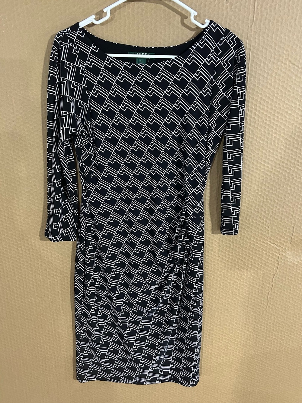 Ralph Lauren Black & White Geometric Long Sleeve Dress